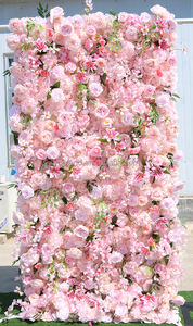 S02 가짜 꽃 배경 커튼 매트 패널 3D 롤업 핑크 가짜 실크 인공 장미 꽃 벽 결혼식 이벤트 무대 장식 - Product Image 6