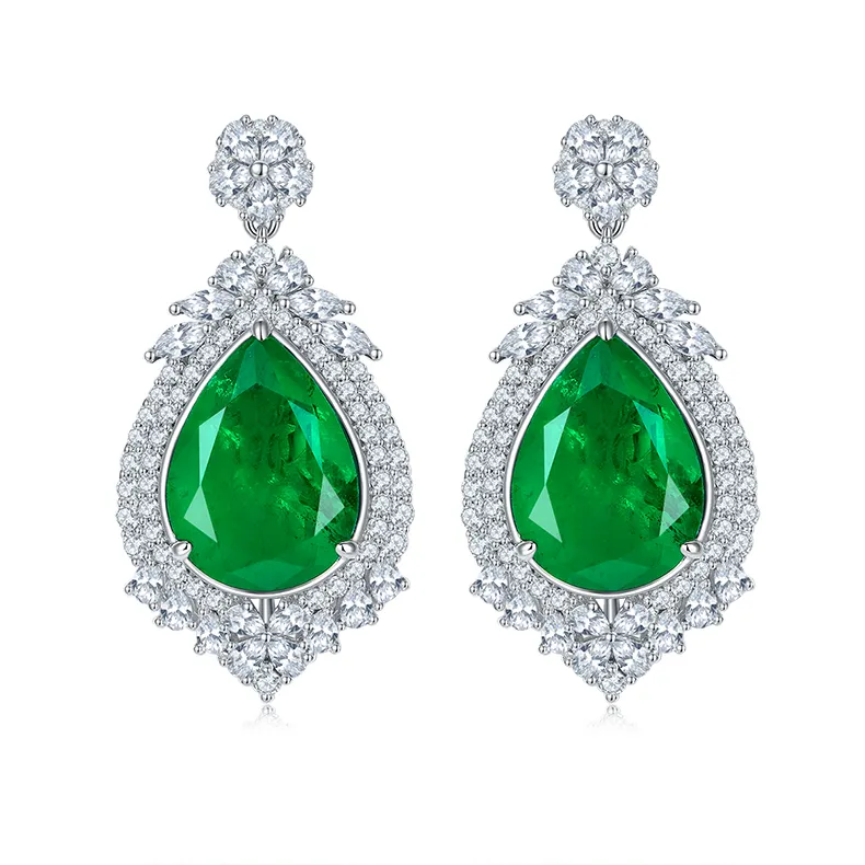 Роскошные ювелирные изделия 925 стерлингового серебра 5A кубический цирконий изумрудно-зеленый стеклянный драгоценный камень серьги