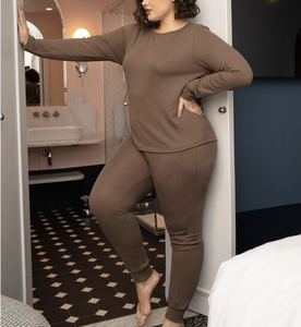 Pigiama da donna OEM pigiama manica lunga <span class=keywords><strong>camicia</strong></span> da <span class=keywords><strong>notte</strong></span> abbottonata Soft Lounge Plus Size Pj set - Product Image 4