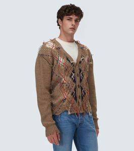 Cárdigan de punto Preppy Retro perezoso con logotipo personalizado Top de hombre de alta moda, suéter de hombre hueco con diseño de diamante de mezcla de lana - Product Image 2