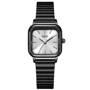 Reloj Cuadrado Negro para Mujer, Correa de Acero Inoxidable, Esfera Plateada con Diseño de Rayos de Sol, Elegante Reloj de Pulsera de Cuarzo - Product Image 6