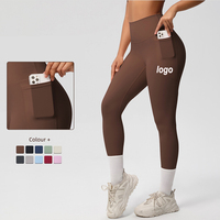 Pantalon de yoga taille haute Double face brossé moulant Leggings de course de sport à haute élasticité Leggings pour femmes avec poches