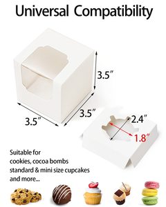 Individuele cupcake doosjes met transparant venster, witte kartonnen muffinverpakking, wegwerpverpakking voor cupcakes van voedselveilige kwaliteit - Product Image 3