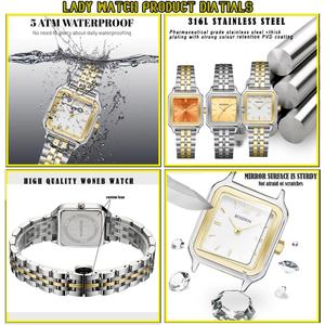 Montre-bracelet de luxe pour femme, étanche, en or, avec logo personnalisé, en acier inoxydable doré, tendance, décontractée, à quartz - Product Image 4