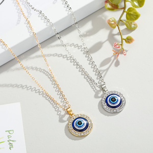 Evil Eye Pendant <strong>Necklace</strong> With Diamond Blue Turkish Eye Kabbalah Protection Gift <strong>Necklace</strong> - Product Image 1