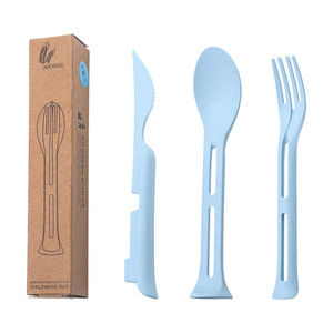 Ensemble de couverts multifonctionnels portables pour enfants, en paille de blé, style nordique, fourchette, cuillère, couteau, vaisselle de voyage pliable - Product Image 5