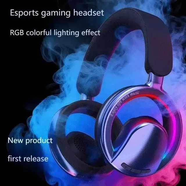 Esport Wireless BT Headphone Openwork Design RGB Light Detachable Mic Low Latency Long Battery Life Earset for Game Music