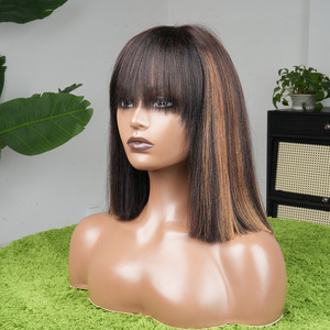 Wholesale P4/27 Highlight Bob <b>Wig</b> Human Hair 10 Inch Short <b>Wig</b> with Bangs Glueless Wear and Go Yaki Straight for Black Women - Product Image 2