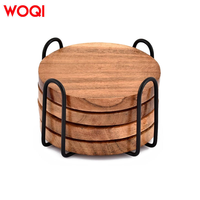 Ensemble personnalisé WOQI de 4 sous-verres modernes en bois d'acacia naturel de qualité supérieure, écologiques, 10 cm, faits à la main, protection de table pour café et thé