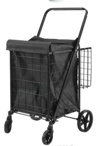 <b>Foldable</b> Steel Shopping Trolley 1 Handle Durable 60L Capacity Grocery <b>Cart</b> Black Wire Frame Utility Bag Carrier Indoor Outdoor - Product Image 4