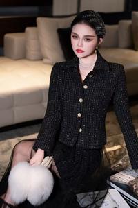 Mode perle bouton Tweed costume femmes pure maille Maxi jupe formelle Banquet <span class=keywords><strong>mariage</strong></span> invité tenue 2025 - Product Image 4