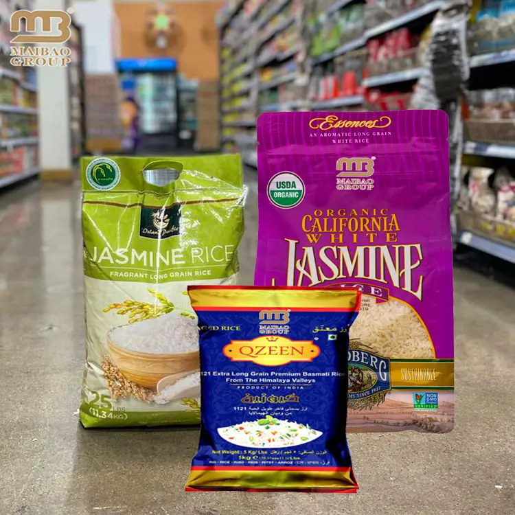 การออกแบบที่แตกต่างกันราคาไทย Basmati ชื่อ Bopp ที่ว่างเปล่าลามิเนตพลาสติก1กิโลกรัม5กิโลกรัมถุงปรุงอาหารข้าวสำหรับบรรจุภัณฑ์ข้าวขาย