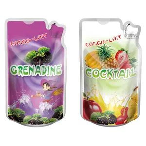 Custom Juice Bag With Straw Stand Up Compound Pouch Standing Soft Drink Packaging Aluminum Plastic Bag With Inner Straw Or Cap