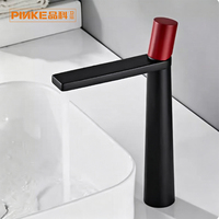 Robinet de lavabo noir et rouge en acier inoxydable, monocommande, monotrou, avec valve en céramique, monobloc, à poser sur comptoir, pour salle de bain et hôtel, Berez Shachor