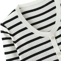 Damen V-Ausschnitt Gestreifter Wollmischung Rippstrick-Cardigan Langarm Cropped Lässige Layering-Strickjacke
