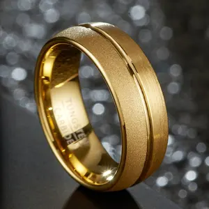 Cincin Pernikahan baja Tungsten, cincin perhiasan mode, cincin pria berlapis emas 8MM, cincin pernikahan baja Tungsten kubah kustom