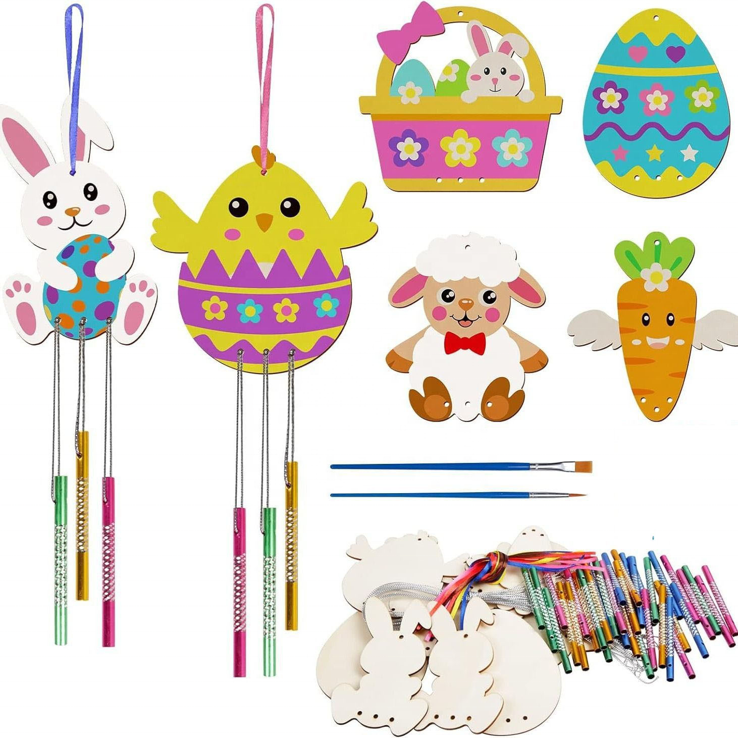 Pâques 12 pièces + 36 carillons éoliens + 2 brosses + autocollants + fil