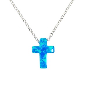 Nuovo Design Gioielli Religiosi Assiri da Donna <span class=keywords><strong>Collana</strong></span> <span class=keywords><strong>con</strong></span> Croce Blu in <span class=keywords><strong>Opale</strong></span> Argento Sterling 925 - Product Image 1