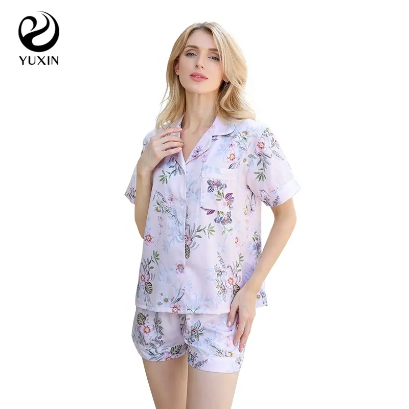 Beyaz saten pijama takımı çiçek desen yetişkin ipek pijama düğün hediyesi eşleşen çocuk boyutu pijama 6045