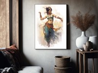 Art mural indien Belle femme Peinture de danse folklorique Dame royale indienne Art pour le salon Décoration de la maison