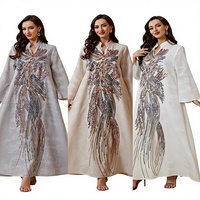 Robes de soirée longues pour femmes musulmanes, élégantes et raffinées, brodées, perlées, respirantes, en lin