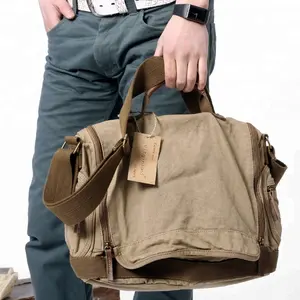 1212 Hot Sale Casual Style Khaki Canvas Man Bags Private Label