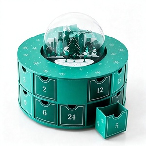 Custom Green Circular Advent <b>Calendar</b> Box with Snow Globe 24 Drawers Rigid Cardboard Christmas Blind Box Mystery Packaging - Product Image 1