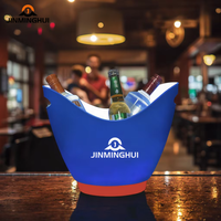 Offre Spéciale en forme de bateau en plastique Base rouge couleur bleue Bière Vodka Champagne Refroidisseur de glace à led personnalisé Seau à glace avec poignées pour la fête
