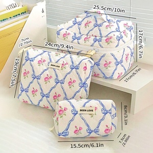 Bolsa de maquillaje acolchada Floral de gran capacidad para mujer, bolsa de cosméticos de viaje de estilo femenino personalizado con estampado de algodón suave - Product Image 5