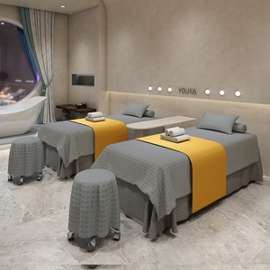 Atmosphère romantique vérifier modèles beauté <span class=keywords><strong>lit</strong></span> 4 pièces ensemble couleur unie <span class=keywords><strong>couvre</strong></span>-<span class=keywords><strong>lit</strong></span> Salon de beauté ensemble corps SPA Massage Table couverture ensemble - Product Image 5