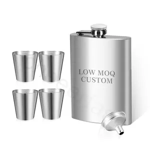 Portable Bar Tools Camping Pocket Hip Flask Gift Set Whiskey 7Oz Silver Stainless Steel Liquor Hip Flask Set