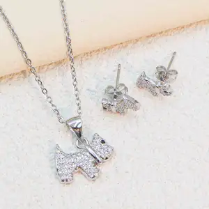 Cubic Zirconia Silver Pendant Titanium Steel Necklace Earrings Jewelry Set