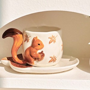 Creative Hand Painted Squirrel <b>Coffee</b> <b>Mug</b> with Hazelnut Plate 3d Animal Ceramic Cup and Saucer <b>Set</b> - Product Image 6