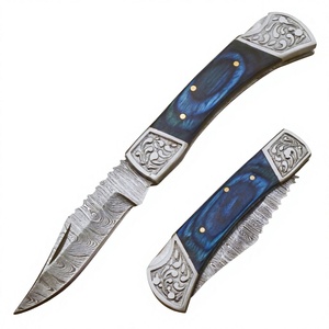 Handmade American Damascus Steel Folding Utility <b>Knife</b> Clip Point Bevel Blade Pakka Wood Handle Leather Sheath OEM EDC Camping - Product Image 1