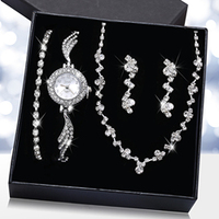 Luxuriöses Damen-Fünfteiliges Uhrenset mit Edelstahlarmband Vollbesetzt mit Kristalldiamanten Halskette Ohrringe Armband Modeschmuck Geschenk