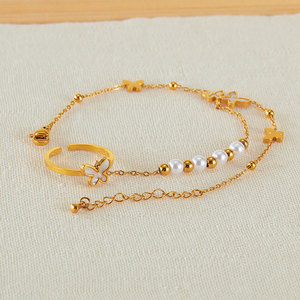 สร้อยข้อมือผีเสื้อเคลือบทอง 14k 18k ทำจากสแตนเลสสตีล 316L ไม่หมอง พร้อมแหวนสำหรับผู้หญิง - Product Image 4