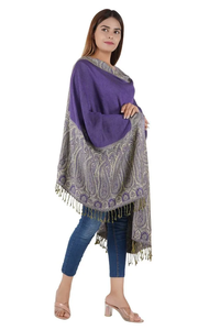 Weaved Border Ethnic Viscose Stole Soft Lightweight Breathable Fashion Wrap Women Elegant Everyday Neck Scarf Travel <b>Shawl</b> - Product Image 4