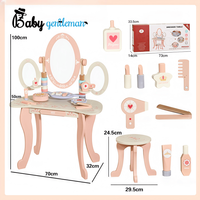Nouvelle table de maquillage et tabouret en bois pour enfants 2026, coiffeuse princesse jaune avec miroir et accessoires Z08244HB