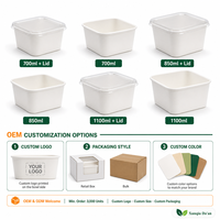 Conteneur alimentaire en papier kraft brun écologique, boîte à emporter carrée avec couvercle, emballage jetable pour fruits et sushis