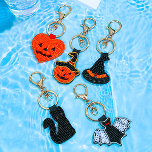 Porte-clés Sac à Main Populaire <span class=keywords><strong>Chat</strong></span> Noir Perles Texturées Matériaux DIY Design Citrouille Trousse de Toilette Sac Fourre-tout Porte-clés - Product Image 6