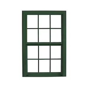 Ventanas francesas de aluminio, diseño de rejilla, doble vidrio, Color verde, Exterior