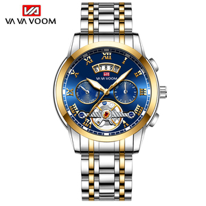 Mens Business Luxury Watch Skeleton Dial Moon Phase Stainless Steel Band Wristwatch For Gentlemen - Product Image 5