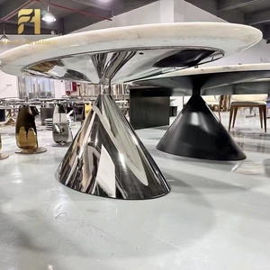 Lussuoso marmo Top sala da pranzo mobili ovale tavolo da pranzo specchio argento riflettente in acciaio inox Base per Villa appartamento - Product Image 4