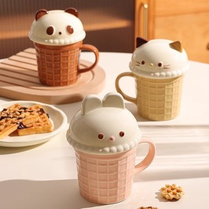 Cute Cartoon Animal Design Ice-Cream Cone <strong>Mug</strong> Lid High-Style Creative Breakfast Cup for Home Use Ceramic <strong>Mug</strong> for <strong>Childrens</strong> - Product Image 1