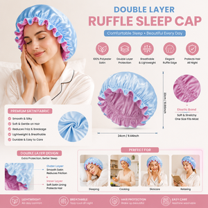 EHALER Doppellagige Satin-Haube mit Rüschenrand, Schlafmütze für Frauen, Elastische Nachtmütze für Lockiges Naturhaar - Product Image 3