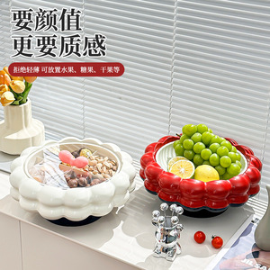 Cream Dried Fruit Tray With Compartments Lid Rotating Luxury Fruit Platter Round Solid Color Standing Type 4-7 Compartments - Product Image 3