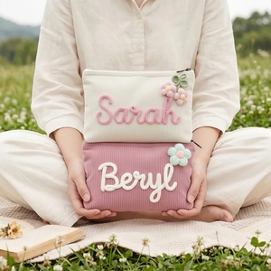 Pochette de maquillage personnalisée pour femmes, pochette cosmétique tissée sur mesure avec nom, trousse de toilette de voyage, cadeau élégant pour <span class=keywords><strong>maman</strong></span>, épouse, elle - Product Image 5