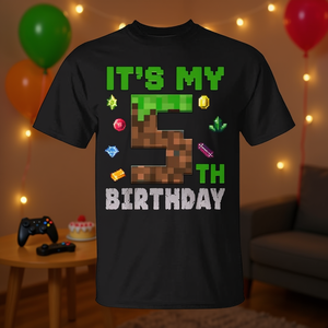 Camiseta It's My 5Th Birthday Pixel Gamer para niños de 5 años - Product Image 3