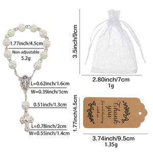 도매 종교용 금도금 모조 진주 장미 조각 비즈 성모 마리아 중앙 십자가 펜던트 팔찌 - Product Image 6