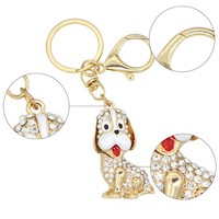 Porte-clés en cuir en forme de chiot animal du zodiaque avec strass haut de gamme, accessoire DIY pour voiture/sac à dos